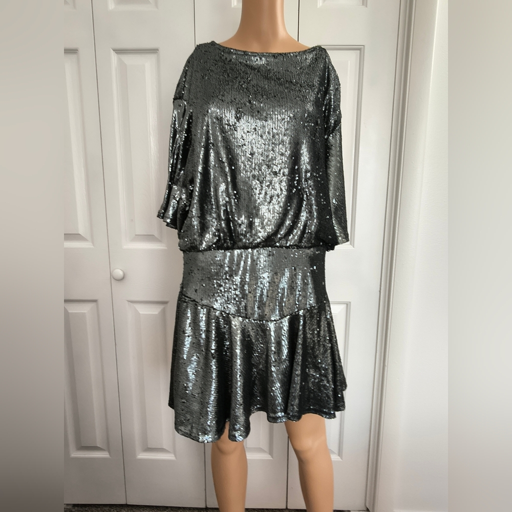 Free People Manuka Sequin Mini Dress In Gunmetal Silver Women's Size Medium.